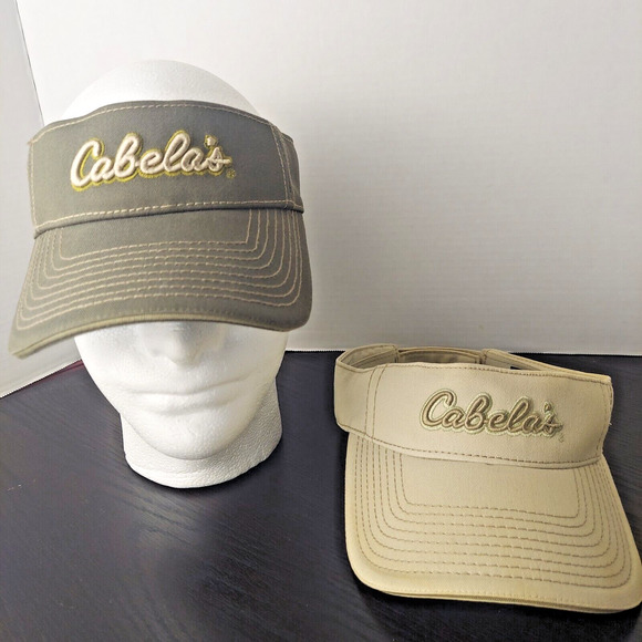 CABELAS Sun Visor Hat OSFM Embroidered Hook 'n Loop Pair - Set of 2 Gray Tan - Picture 1 of 5